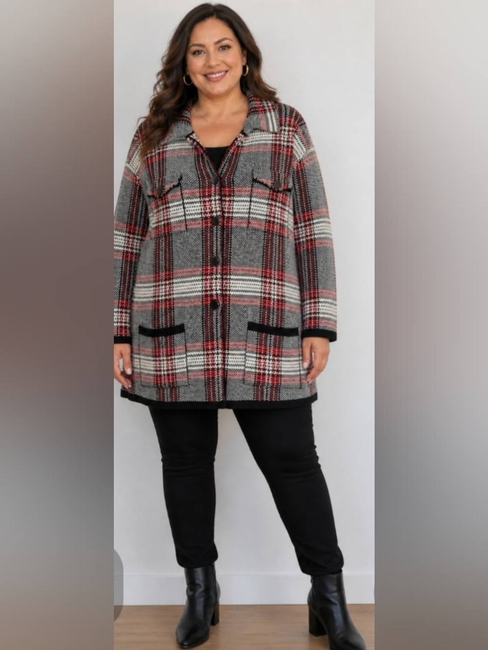 Olsen Women's Red Plaid Button-Front Blazer Jacket.  Oversized. Great Condition.